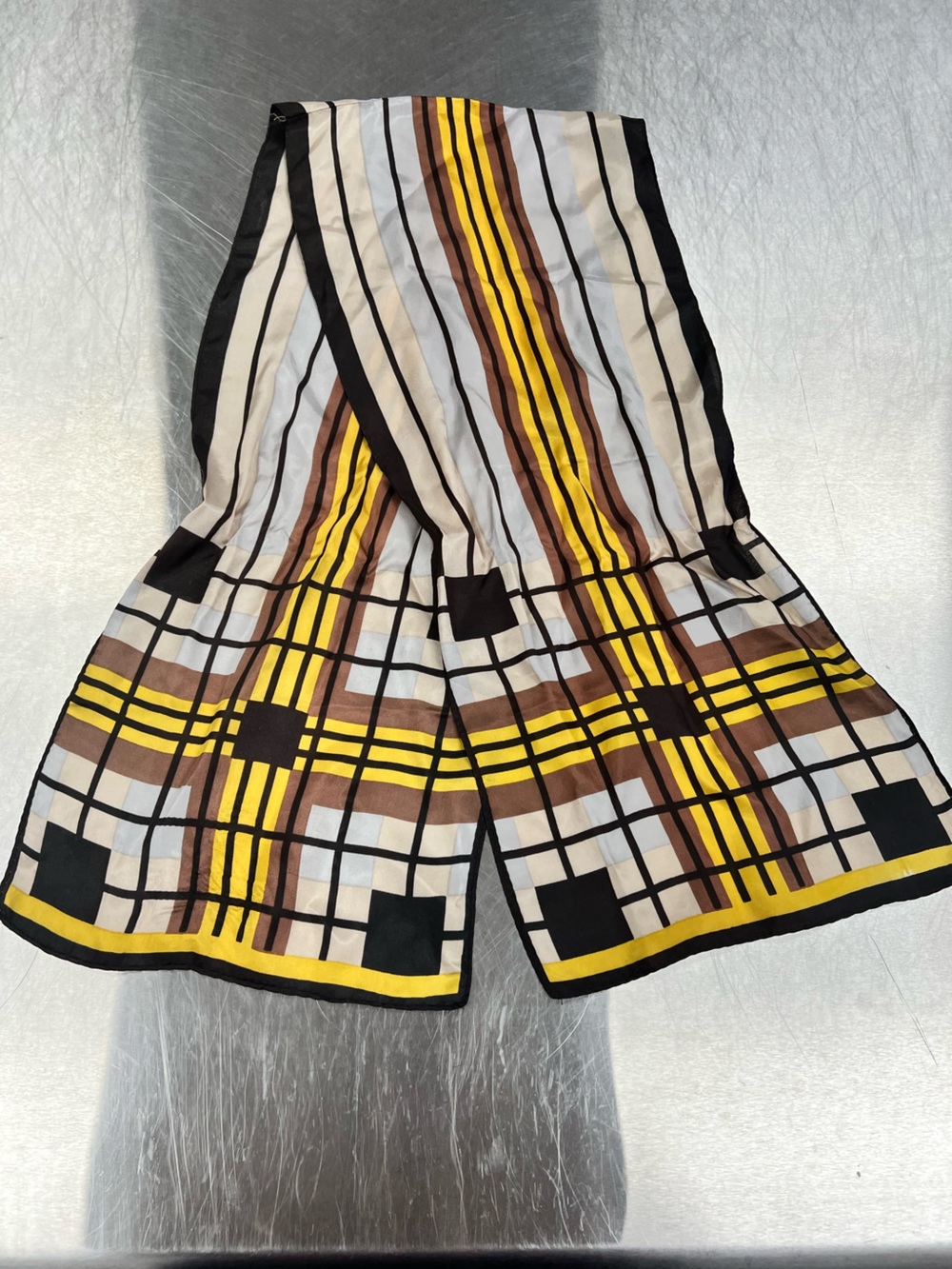Vintage Scarf - Yellow, Brown & Black Plaid A-Line Women's Neck Wrap